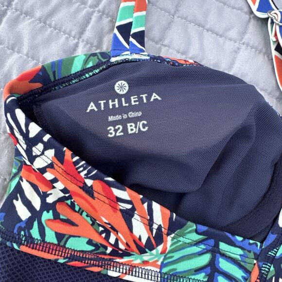 Athleta Hanalei One Piece Swimsuit Multi Color Tropical Mesh Panels Size 32 B/C - Picture 5 of 5